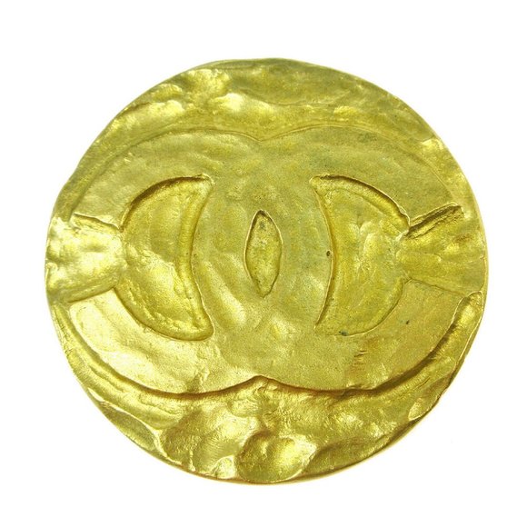 Authentic CHANEL CC Logos Medallion Motif Brooch Pin Corsage Gold-Tone 95P - Picture 1 of 4
